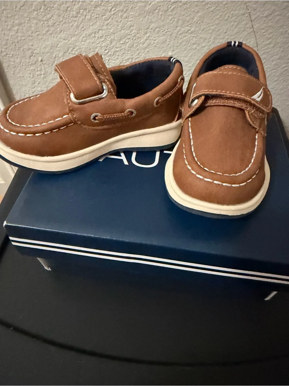 Nautica Kids Brown Moccasin Boat Shoe with Cream Sole